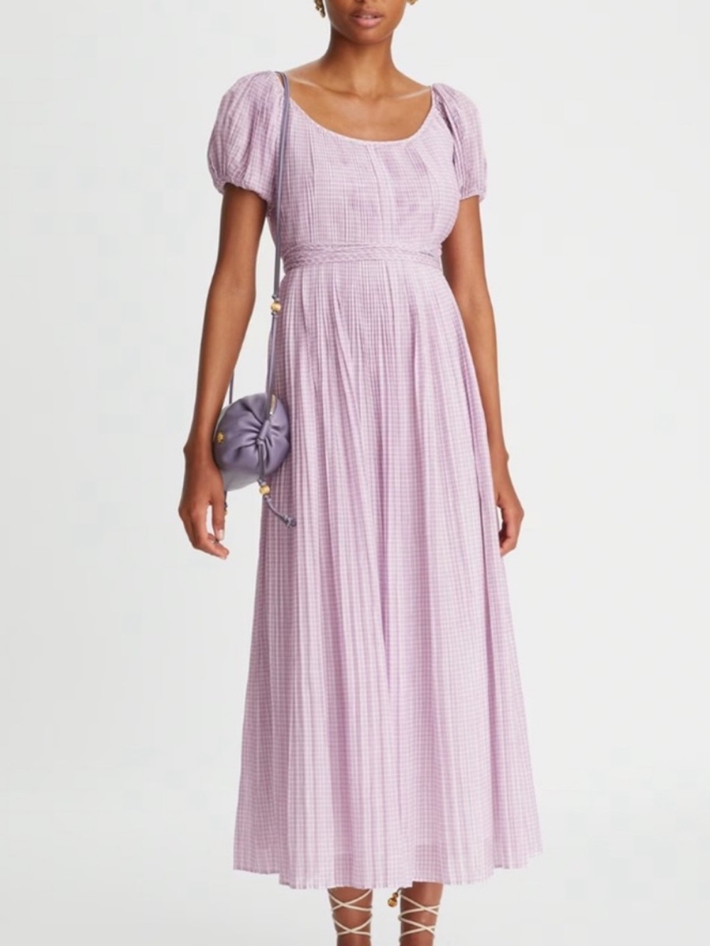 Tory Burch Pleated Cotton Silk Plaid Voile Dress Size 8
